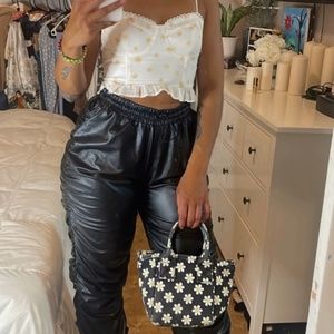 faux leather black pants size large